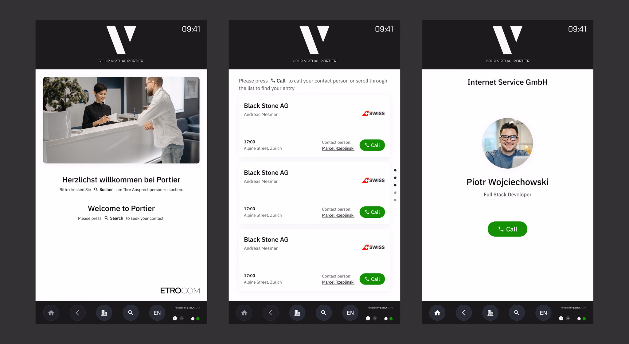 ViPo app — visitor check-in flow across multiple screens